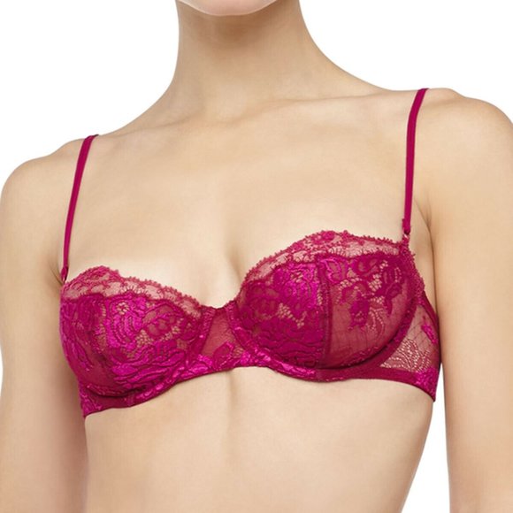 NEW LA PERLA $270 Maharani balconette demi Lace Bra hot Fuchsia pink 36B M